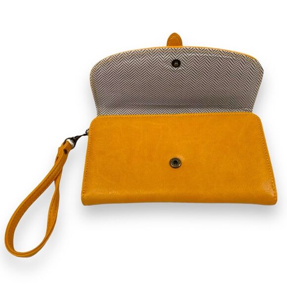 Isabella Wristlet Cell Phone Wallet Compact Purse Yellow Dust Vegan Leather NWT - Picture 4 of 14